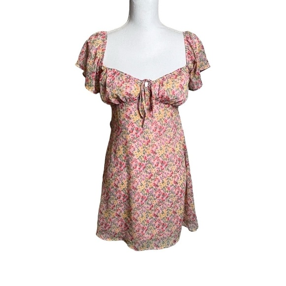 Lush Mini Dress Women's Size Small Floral Flutter Sleeve Lined Multicolor - Picture 1 of 11